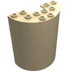 Tan LEGO Cylinder Half 3x6x6 with a 1x2 cutout on top, featuring 10 studs.