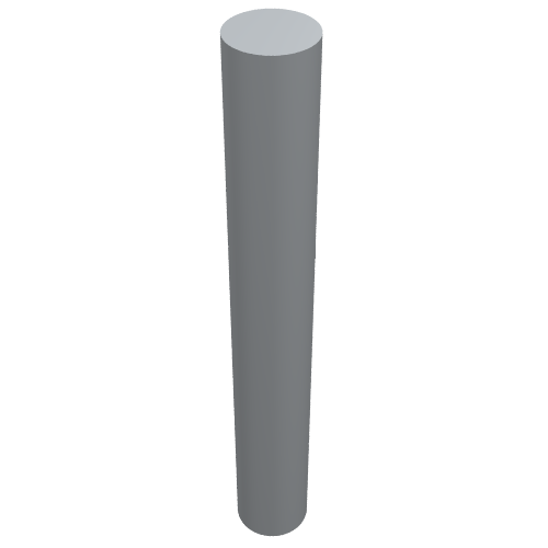 A single, vertical, light gray LEGO Bar 3L (part 87994). It is cylindrical and slightly tapered from top to bottom.
