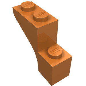An orange LEGO Arch 1 x 3 x 2 brick, featuring three studs with 'LEGO' branding, viewed from an isometric angle.