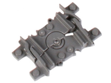 Gray LEGO 88492c00 flexible train track segment with a pivot point, used in RC train layouts.