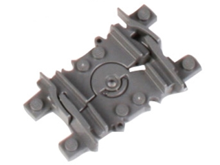 Gray LEGO 88492c00 flexible train track segment with a pivot point, used in RC train layouts.