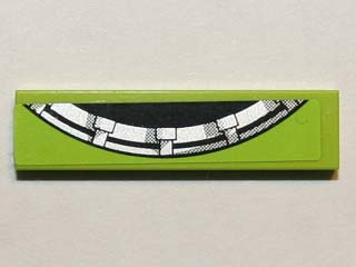 Lime green LEGO Tile 1x4 with a black and silver semi-circle sticker pattern for Set 8864.