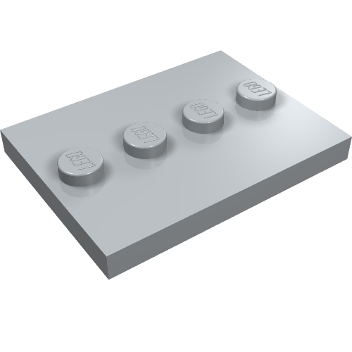 Light gray LEGO Tile, Modified 3 x 4 with 4 Studs in Center. The studs are embossed with the LEGO logo.
