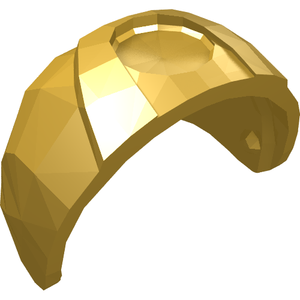 Gold LEGO Minifigure Visor Large, featuring a distinct trapezoid area on its curved top surface. Rendered with polygonal facets.
