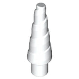 White LEGO 89522 spiral horn piece, often used as a unicorn horn or antenna.