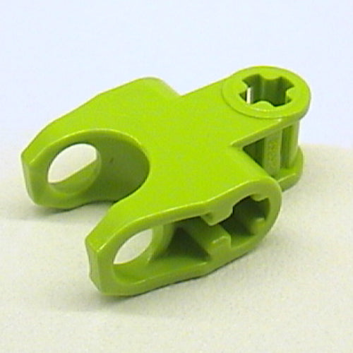 Lime green LEGO Technic axle connector 2x3 with ball joint socket, angled forks, and open axle holes.