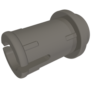 Dark gray LEGO Technic Pin 1/2 with friction ridges, cylindrical with a flange and slotted end.