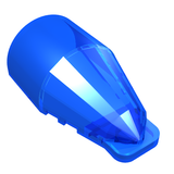 Translucent blue LEGO windscreen 7x4x2, rounded at the back, with faceted sides and an extended, pointed front edge.