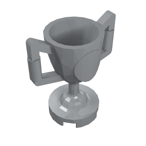 A gray LEGO Minifigure Utensil Trophy Cup, featuring a cup body with two handles and a round base.