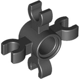 Dark grey LEGO Technic Pin Connector Round with 4 clips for horizontal grip, viewed from a slight angle.