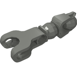 Gray LEGO Hero Factory arm/leg piece, part 90616, with a forked end, ball joint, ball socket, and pin holes.