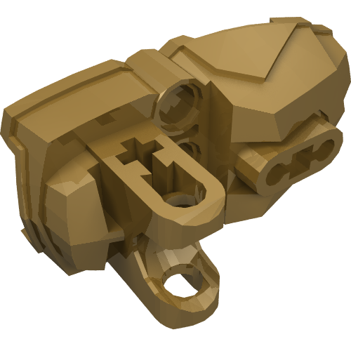 Gold tan LEGO Hero Factory Foot part 90661, featuring a ball socket and multiple connection points.