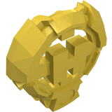 Yellow LEGO 92199 Hero Factory chest badge featuring an 'H' in the center and a flat bottom.