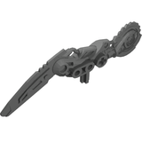 Grey LEGO Hero Factory weapon featuring a pointed blade on one end and a rotary saw disc on the other.