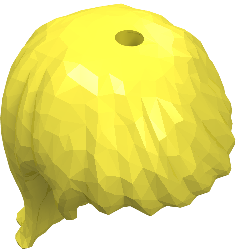 LEGO 92255 yellow mini-doll hairpiece, long straight textured style, with a circular hole on top.