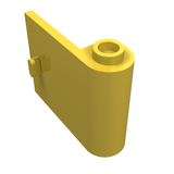 Yellow LEGO Door 1x3x2 Right (part 92263) with an angled top, an open hinge barrel, and a back stud.