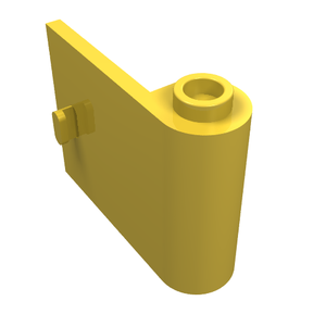 Yellow LEGO Door 1x3x2 Right (part 92263) with an angled top, an open hinge barrel, and a back stud.