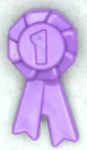 A purple LEGO award ribbon with a number 1 on a central disc, and two ribbon tails hanging below.