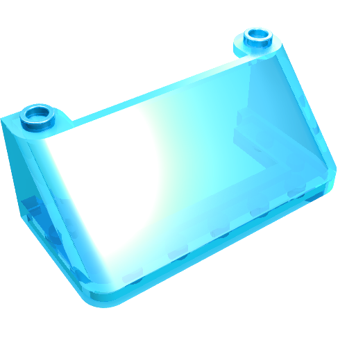 A transparent light blue LEGO Windscreen 3 x 6 x 2 piece with two studs on the top edge.