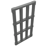 Dark gray LEGO 1x4x6 bar grille with end protrusions, viewed from a slight angle on a white background.