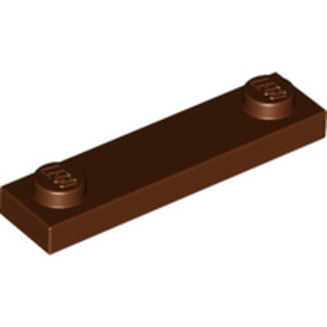 Brown LEGO 92593 plate, modified 1x4 with two studs, no groove.