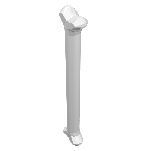 A white, low-polygon rendered image of a LEGO long bone (part 92691), standing upright on a white background.