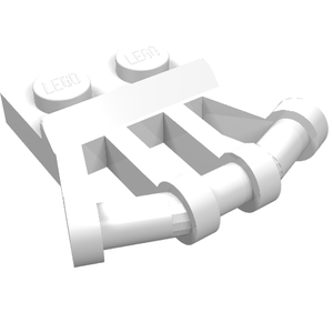 White LEGO Plate, Modified 1 x 2 with Angled Bar Handles on Side (part 92692).