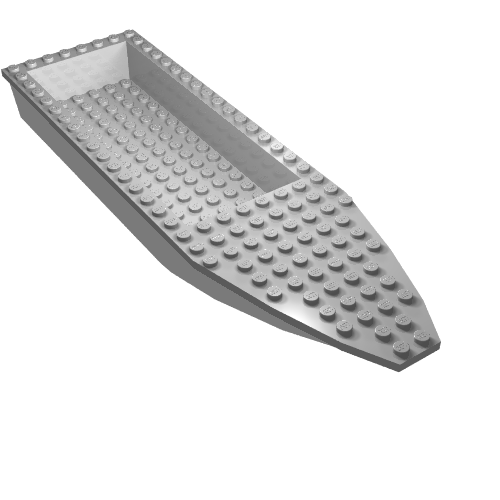 Light gray LEGO 28x8 unitary boat hull (92710) with studs on the deck and an open rectangular section.