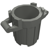 Grey LEGO 92926 Container, Trash Can with 4 Cover Holders, featuring ribbed sides and handle-like protrusions.