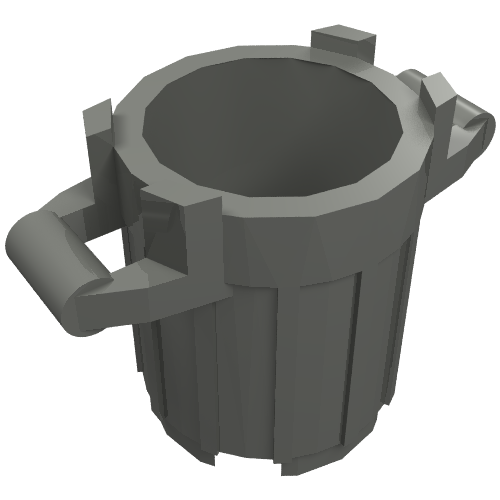 Grey LEGO 92926 Container, Trash Can with 4 Cover Holders, featuring ribbed sides and handle-like protrusions.