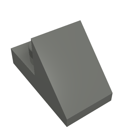 Dark gray LEGO 92946 Slope 45 2 x 1 with 2/3 Cutout, showing the sloped side and a single stud.