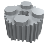 Grey LEGO 92947 Brick, Round 2x2 with axle hole and fluted/grille profile on the side.