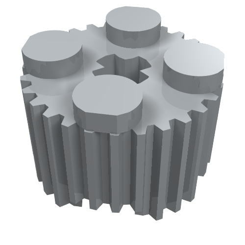 Grey LEGO 92947 Brick, Round 2x2 with axle hole and fluted/grille profile on the side.