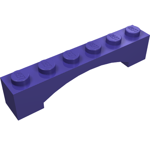 Purple LEGO 1x6 raised arch brick with six studs, featuring the LEGO logo on each stud.