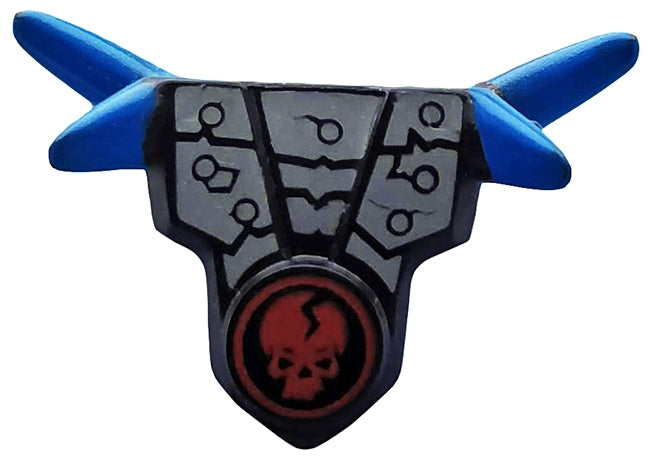 LEGO Minifigure Armor Breastplate 93056pb02 with blue shoulder spikes and a red cracked skull emblem.