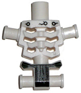 White LEGO skeleton torso with angular rib cage design, small dark patterns, and dark bluish gray loincloth.