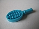 A light blue LEGO Friends accessory hairbrush with an oval head and small, textured bristles.