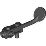 Dark gray LEGO minifigure utensil metal detector with a rectangular base, two studs, and a curved handle ending in a circular search head.