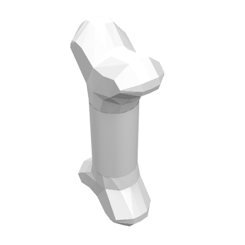 A white, short, polygonal LEGO bone piece, item 93160, with a smooth cylindrical shaft and faceted, bulbous ends.