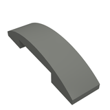A dark gray LEGO Slope, Curved 4 x 1 x 2/3 Double (part 93273), viewed at an angle against a white background.