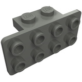 Grey LEGO 93274 bracket 1x2-2x4 with two studs on top and eight studs on its side.