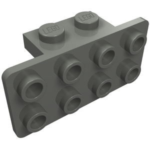 Grey LEGO 93274 bracket 1x2-2x4 with two studs on top and eight studs on its side.