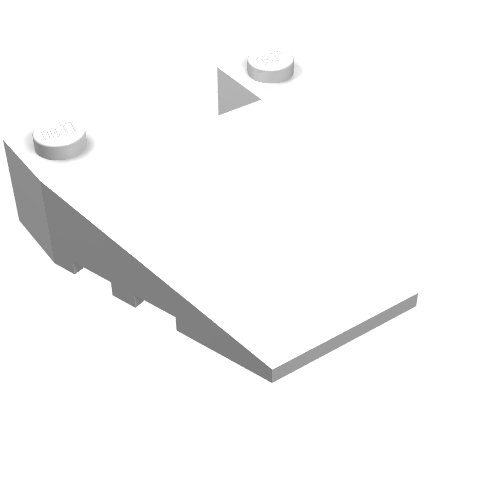 White LEGO 93348 Wedge 4 x 4 Taper with Stud Notches, angled view, showing two studs on top.