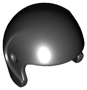 Black LEGO minifigure helmet, sports or flight style, featuring a smooth dome and side ear protection.