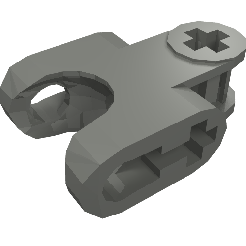 Gray LEGO Technic Axle Connector 2x3 with ball joint socket, closed sides, straight forks, and open axle holes.