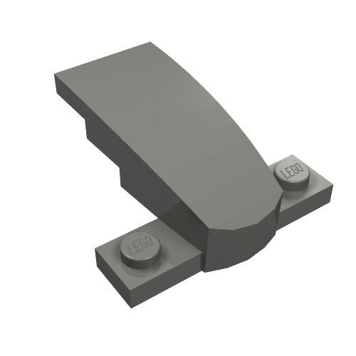 Grey LEGO part 93589, a Wedge 4 x 2 x 1 1/3 with 1 x 4 Base, isolated on a white background.