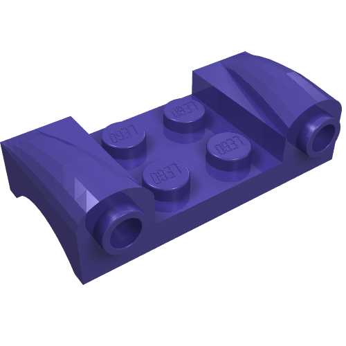 Dark purple LEGO 93590 vehicle mudguard, 2x4, with four studs, headlights, and curved fenders on a white background.