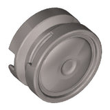 A grey LEGO Wheel 11mm D. x 6mm with a smooth hubcap, part 93594, shown from an angled perspective.