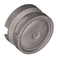 A grey LEGO Wheel 11mm D. x 6mm with a smooth hubcap, part 93594, shown from an angled perspective.