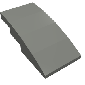 A gray LEGO 93606 Slope, Curved 4 x 2 brick, viewed from an elevated angle.
